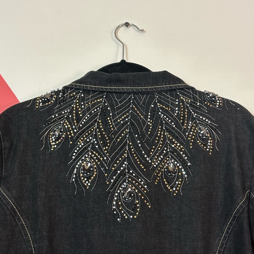 Ameri Mode Denim Embellished Peacock Rhinestone Z… - image 5